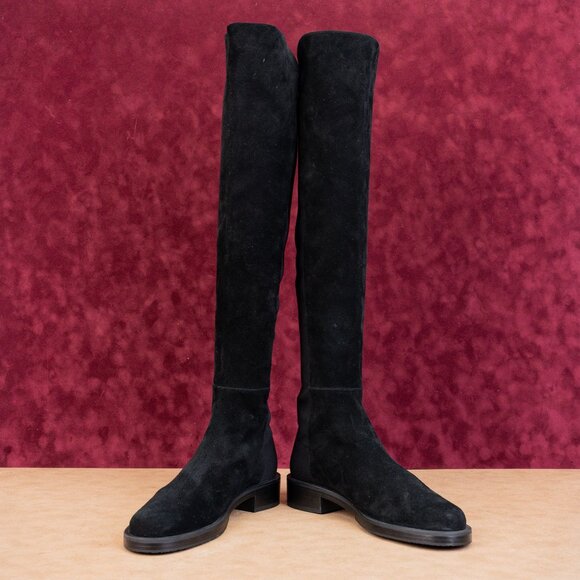 Stuart Weitzman Women 5050 Plain Black Suede OTK Fashion Dress Boots sz 9.5 - Picture 2 of 10